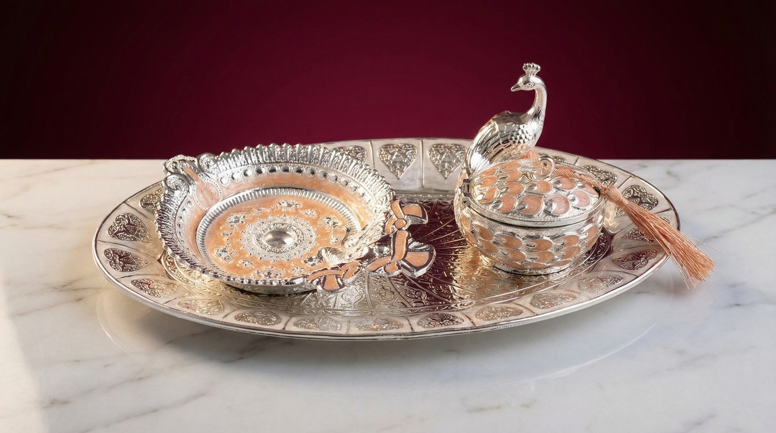 Peacock Peach Serving Set