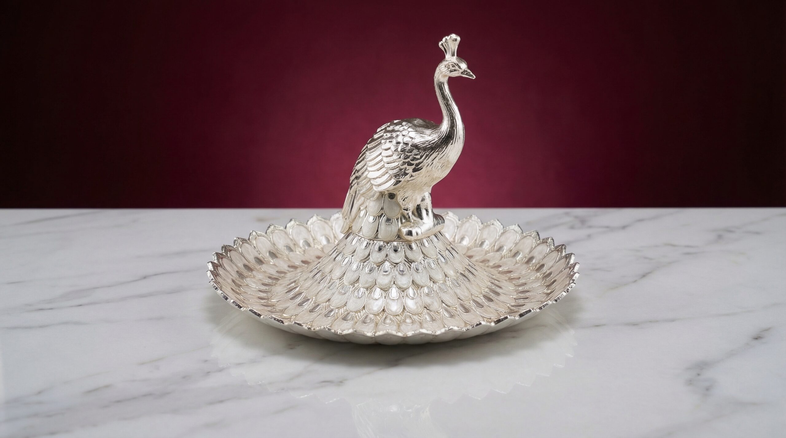Silver Peacock Serving Platter