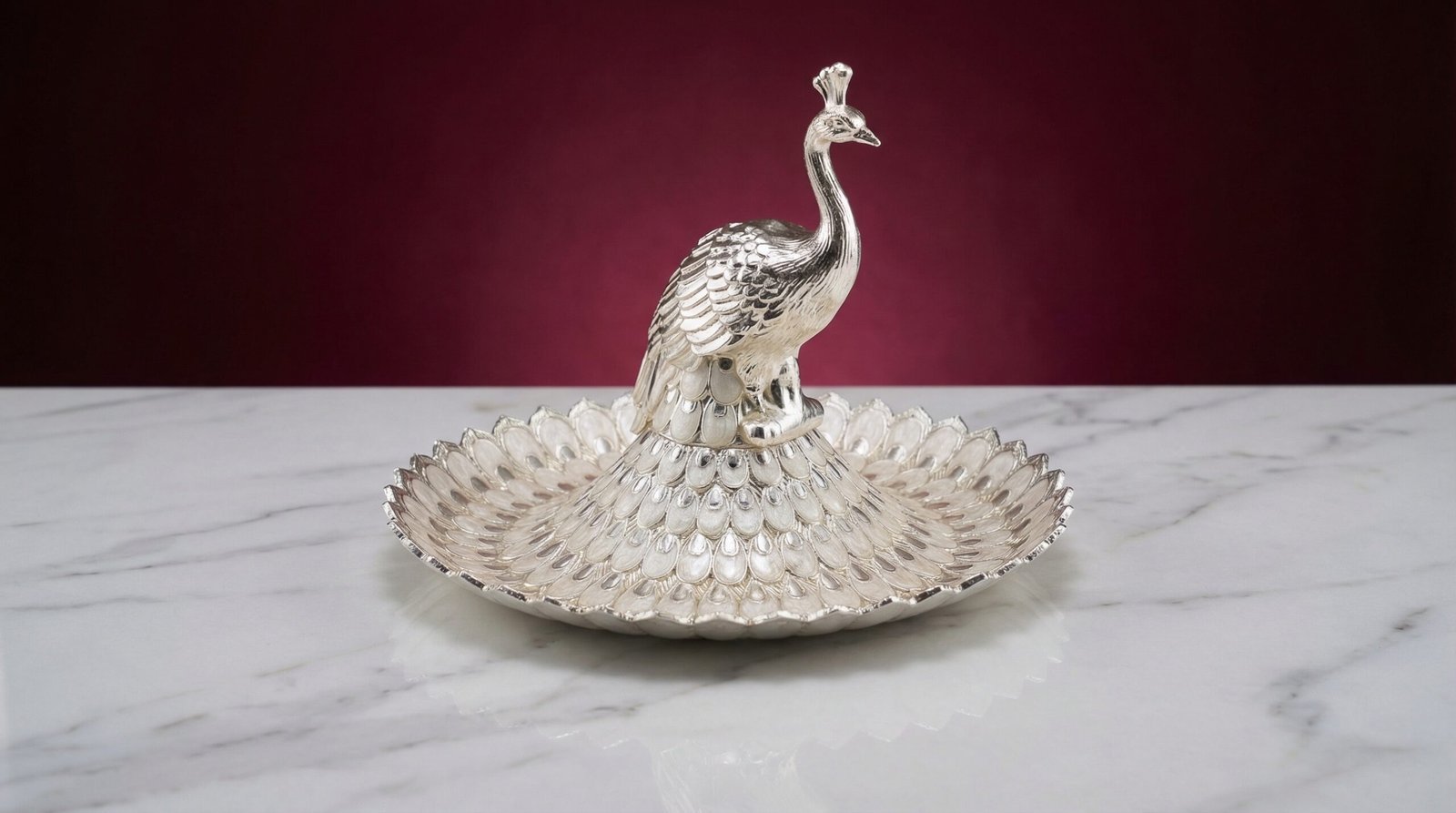 Silver Peacock Serving Platter